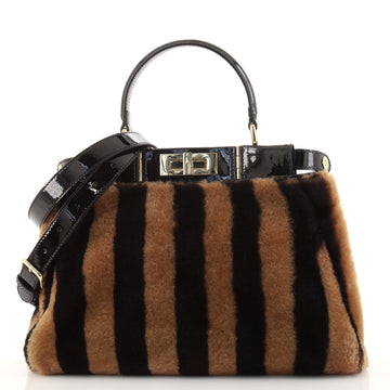 Fendi Pequin Peekaboo Bag Shearling with Patent Leather Regular