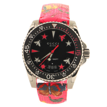 Gucci Dive 200M Quartz Watch Stainless Steel and Printed Leather 40