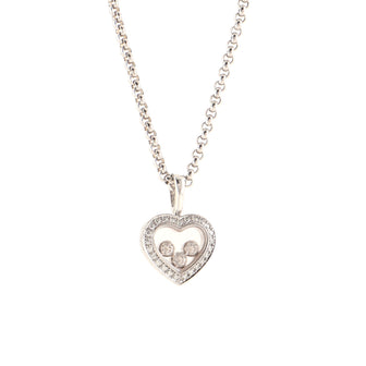 Chopard Happy Diamonds 3 Diamond Heart Pendant Necklace 18K White Gold and Diamonds