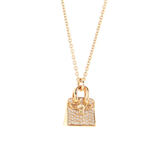 Hermes Birkin Amulette Pendant Necklace 18K Rose Gold and Diamonds
