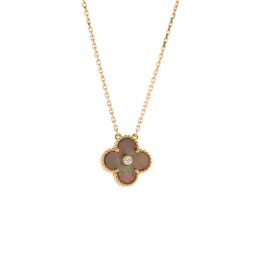 Van Cleef & Arpels Vintage Alhambra Pendant Necklace 18K Rose Gold and Mother of Pearl with Diamond