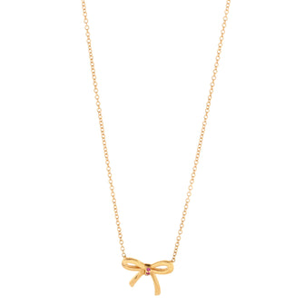 Tiffany & Co. Bow Pendant Necklace 18K Rose Gold with Pink Sapphires Mini