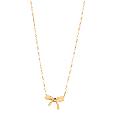 Tiffany & Co. Bow Pendant Necklace 18K Rose Gold with Pink Sapphires Mini
