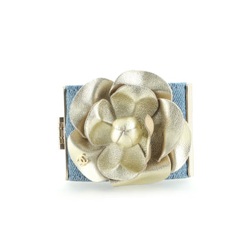 Chanel CC Camellia Cuff Bracelet Denim with Leather