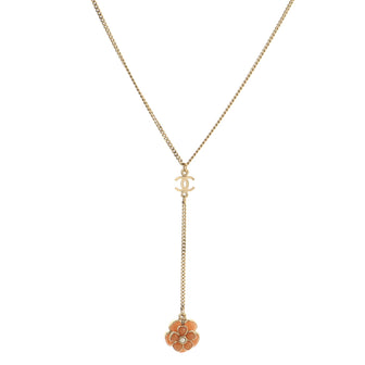 Chanel Camellia Drop CC Necklace Metal and Resin