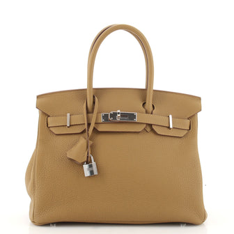 Hermes Birkin Handbag Brown Clemence with Palladium Hardware 30