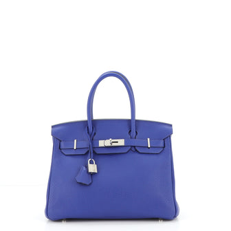 Hermes Birkin Handbag Blue Clemence with Palladium Hardware 30