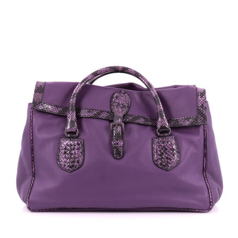 Bottega Veneta Double Sided Buckle Top Handle Bag Leather with Python Detail Large