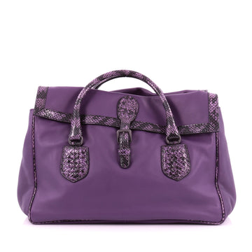 Bottega Veneta Double Sided Buckle Top Handle Bag Leather with Python Detail Large