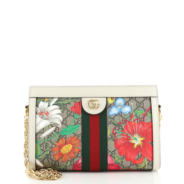 Gucci Ophidia Chain Shoulder Bag Flora GG Coated Canvas Small