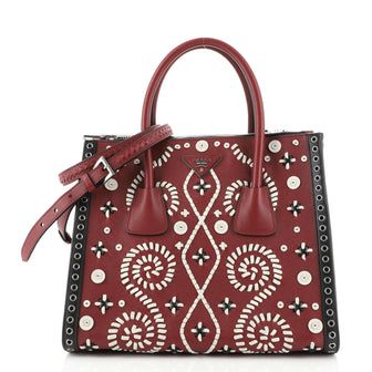 Prada Twin Pocket Tote Embroidered Saffiano Medium