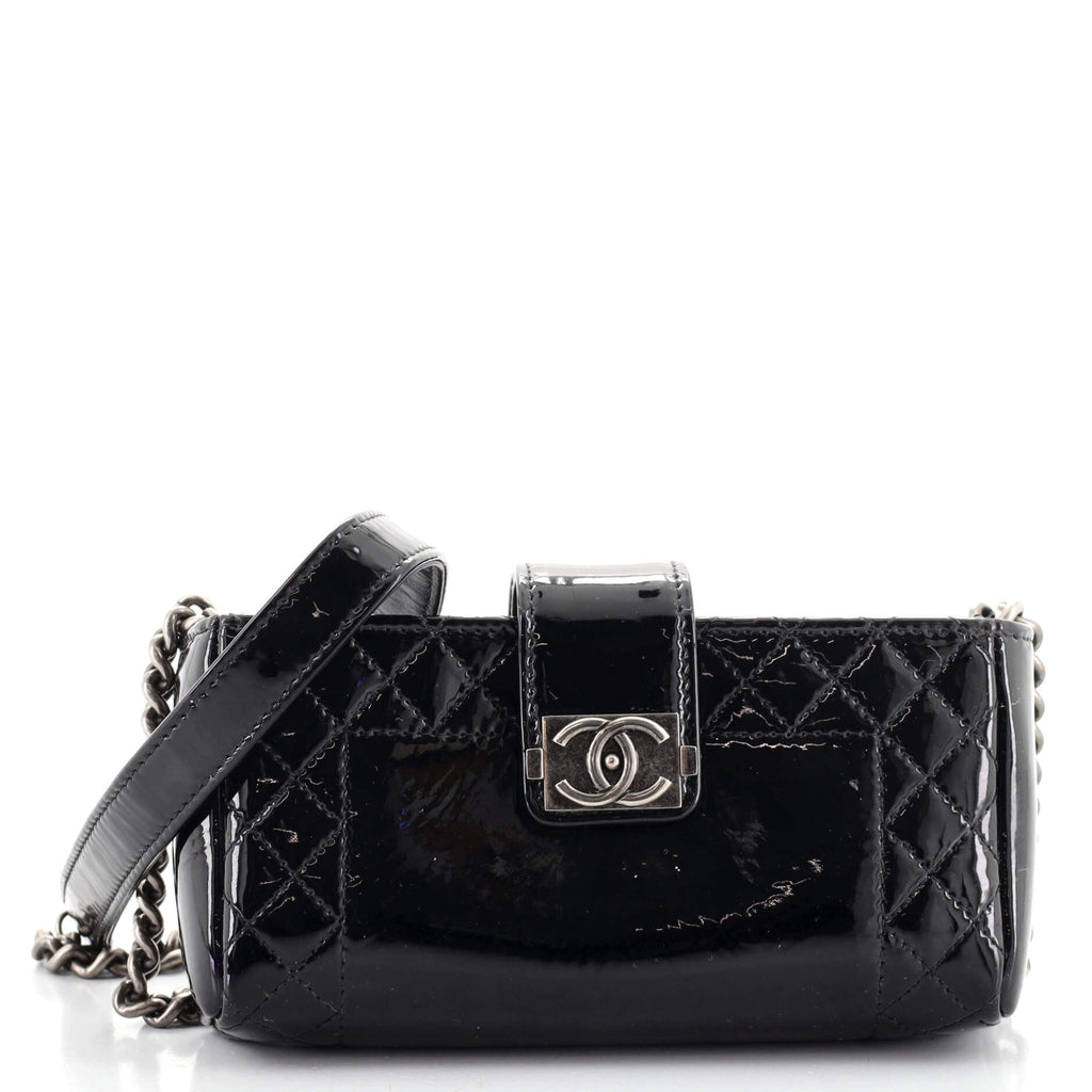 Chanel Reverso Boy Chain Phone Holder Crossbody Bag Patent Mini Black  1253905