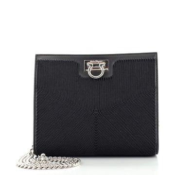 Salvatore Ferragamo Gancini Chain Shoulder Bag Embroidered Leather Small