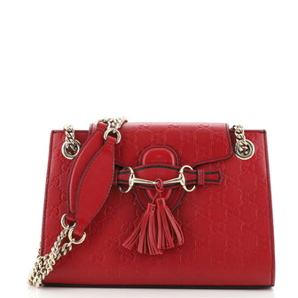 Gucci Emily Chain Flap Shoulder Bag Guccissima Leather Small