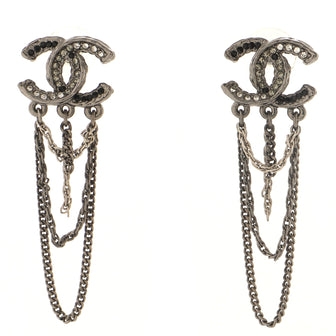Chanel CC Looping Chain Drop Earrings Metal with Crystals