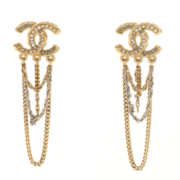 Chanel CC Looping Chain Drop Earrings Metal with Crystals