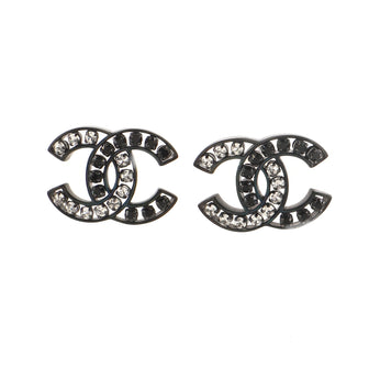 Chanel CC Stud Earrings Crystal Embellished Metal