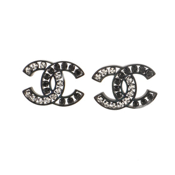 Chanel CC Stud Earrings Crystal Embellished Metal