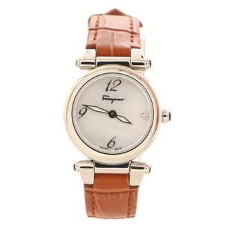 Salvatore Ferragamo Idillio Quartz Watch Stainless Steel and Crocodile with Mother of Pearl and Diamond Marker 25