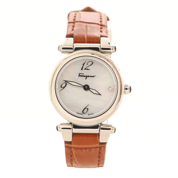 Salvatore Ferragamo Idillio Quartz Watch Stainless Steel and Crocodile with Mother of Pearl and Diamond Marker 25