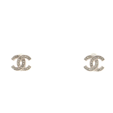 Chanel CC Stud Earrings Crystal Embellished Metal