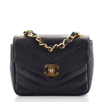 Chanel Vintage Envelope Flap Bag Chevron Caviar Mini