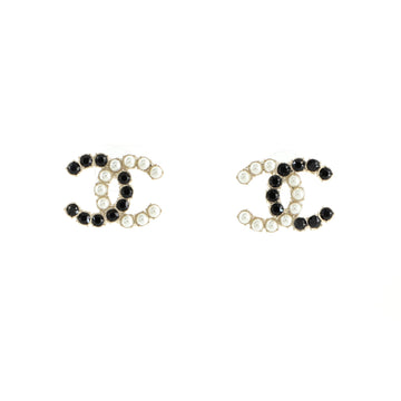 Chanel CC Dazzling Domino Stud Earrings Metal with Faux Pearls and Crystals
