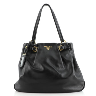 Prada Buckle Pleated Tote Soft Calf Large