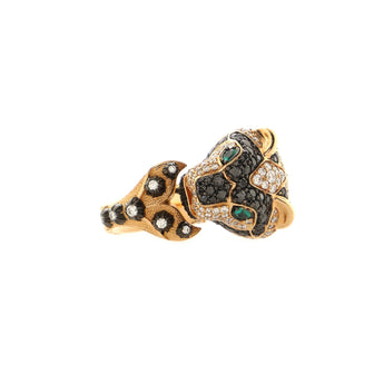Gucci Le Marche Des Merveilles Tiger Head Ring 18K Rose Gold with Black Diamonds, Diamonds and Emeralds