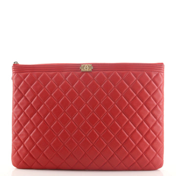 Chanel Boy O Case Clutch Quilted Lambskin Large