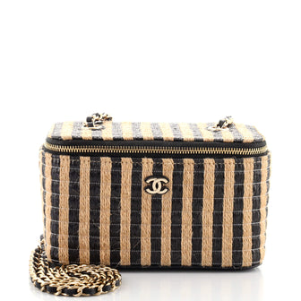 Classic Vanity Case with Chain Striped Raffia and Jute Small