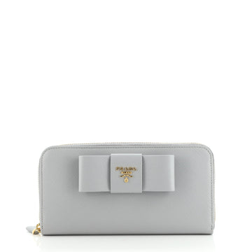 Prada Bow Zip Around Wallet Saffiano Leather Long