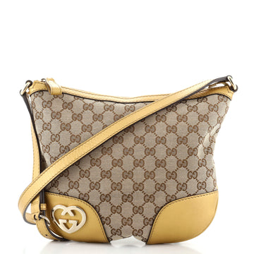 Gucci Lovely Hearts Interlocking G Crossbody Bag GG Canvas with Leather