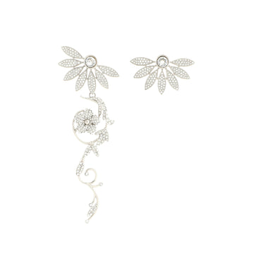 Burberry Half Daisy Asymmetric Drop Stud Earrings Metal with Crystals