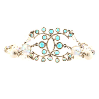 Chanel CC Triple Strand Bracelet Metal with Crystals, Faux Pearls and Resin
