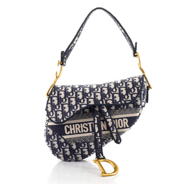 Christian Dior Saddle Handbag Logo Embroidered Oblique Canvas Medium