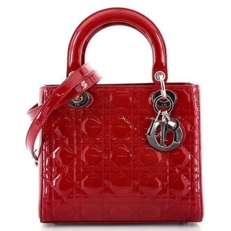 Christian Dior Lady Dior Bag Cannage Quilt Patent Medium