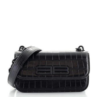 Balenciaga Gossip Flap Bag Crocodile Embossed Leather XS