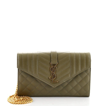 Saint Laurent Classic Monogram Chain Wallet Mixed Matelasse Leather Medium