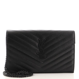 Saint Laurent Classic Monogram Wallet on Chain Matelasse Chevron Leather Medium