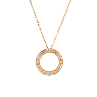 Cartier Pave Love Pendant Necklace 18K Rose Gold and Diamonds