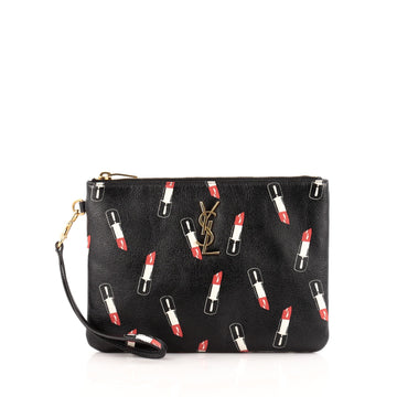 Saint Laurent Classic Monogram Zip Pouch Printed Leather Small