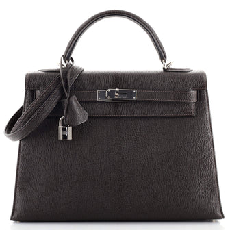 Hermes Kelly Handbag Brown Chevre Mangalore with Palladium Hardware 32