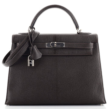 Hermes Kelly Handbag Brown Chevre Mangalore with Palladium Hardware 32
