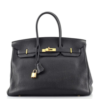 Hermes Birkin Handbag Black Clemence with Gold Hardware 35