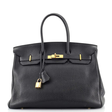 Hermes Birkin Handbag Black Clemence with Gold Hardware 35