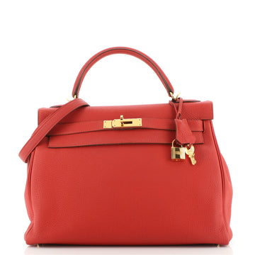 Hermes Kelly Handbag Red Togo with Gold Hardware 32