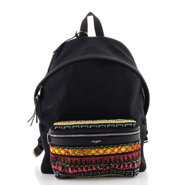 Saint Laurent City Backpack Bead Embellished Canvas Medium