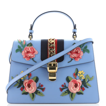 Gucci Sylvie Top Handle Bag Embroidered Leather Medium