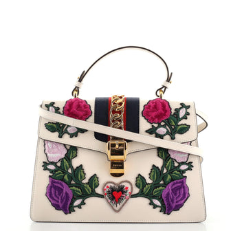 Gucci Sylvie Top Handle Bag Embroidered Leather Medium